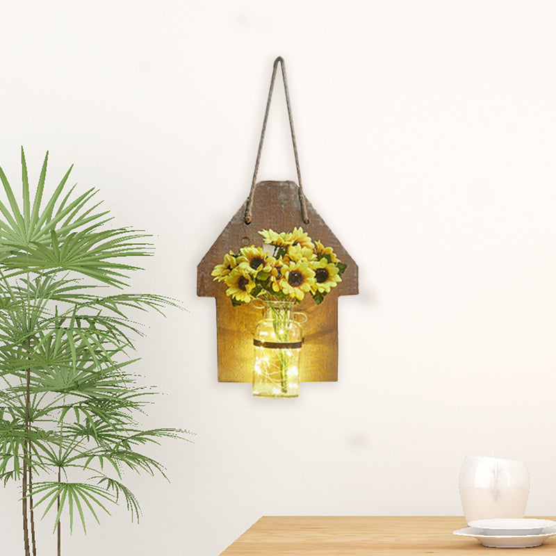 Vivolux | Houten Huis Vormige Wandlamp Moderne Bloem/Plant Accent Snoer Licht voor Café Thee Winkel