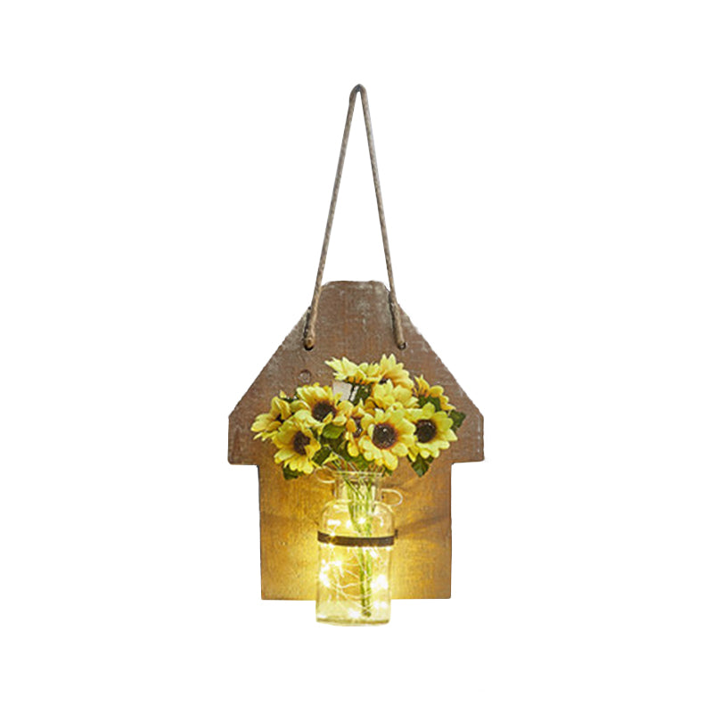 Vivolux | Houten Huis Vormige Wandlamp Moderne Bloem/Plant Accent Snoer Licht voor Café Thee Winkel