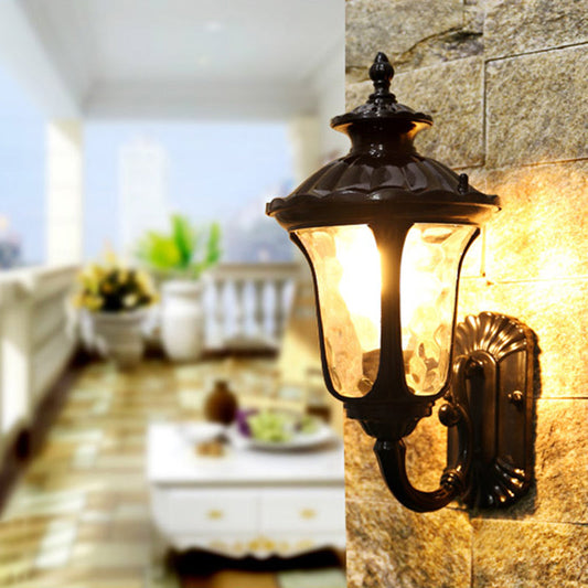 Vivolux | Wasser Glas Lotus Wandleuchte Farmhouse 1 Glühbirne Außen Wandmontierte Lampe in Messing/Schwarz