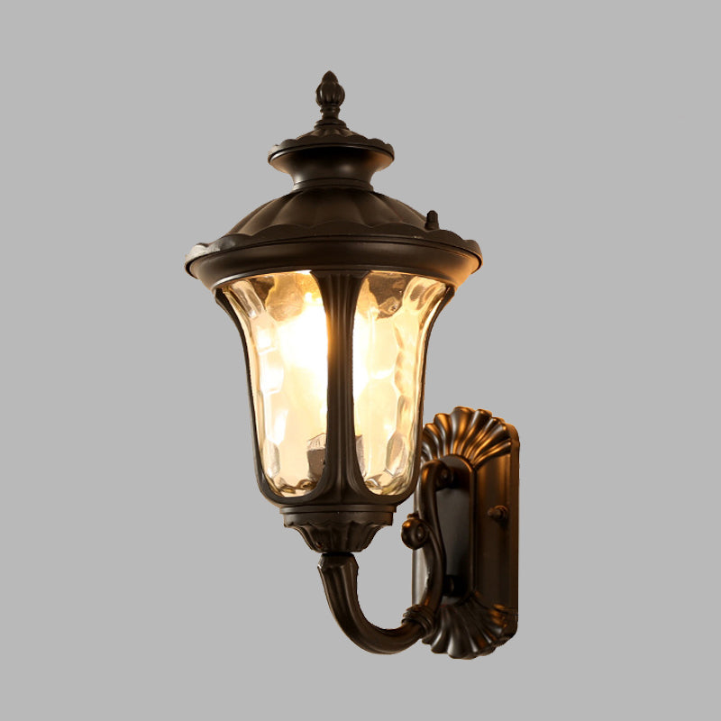 Vivolux | Wasser Glas Lotus Wandleuchte Farmhouse 1 Glühbirne Außen Wandmontierte Lampe in Messing/Schwarz
