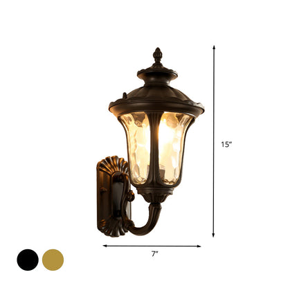 Vivolux | Wasser Glas Lotus Wandleuchte Farmhouse 1 Glühbirne Außen Wandmontierte Lampe in Messing/Schwarz