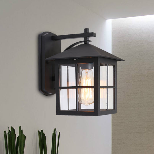 Vivolux | Schwarz 1 Kopf Wand Sconce Licht Lodges Klarglas Würfelform Wandlampe Leuchte für Außenbereich