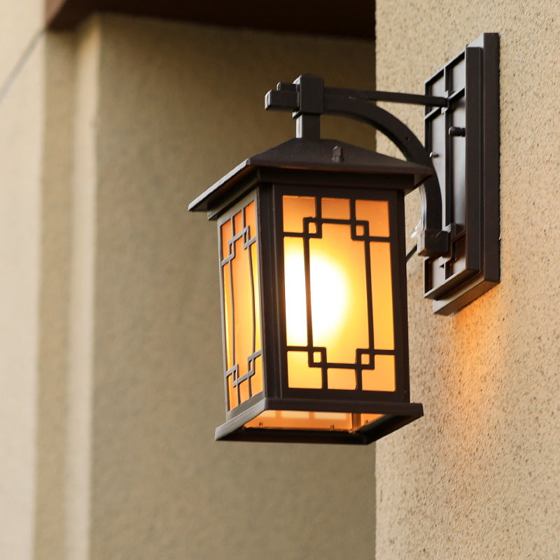 Vivolux | Cuboid Metallic Wall Lighting Land 1 Lamp Außenwandleuchte Sconces in Schwarz mit Gelber Glas-Schirm