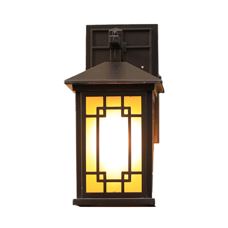 Vivolux | Cuboid Metallic Wall Lighting Land 1 Lamp Außenwandleuchte Sconces in Schwarz mit Gelber Glas-Schirm