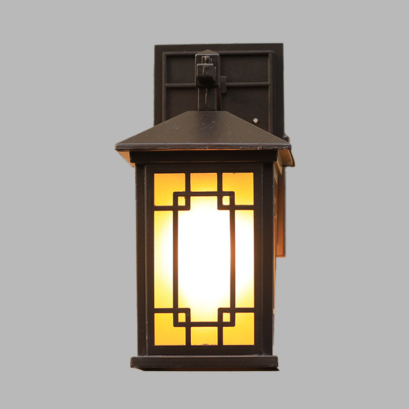 Vivolux | Cuboid Metallic Wall Lighting Land 1 Lamp Außenwandleuchte Sconces in Schwarz mit Gelber Glas-Schirm