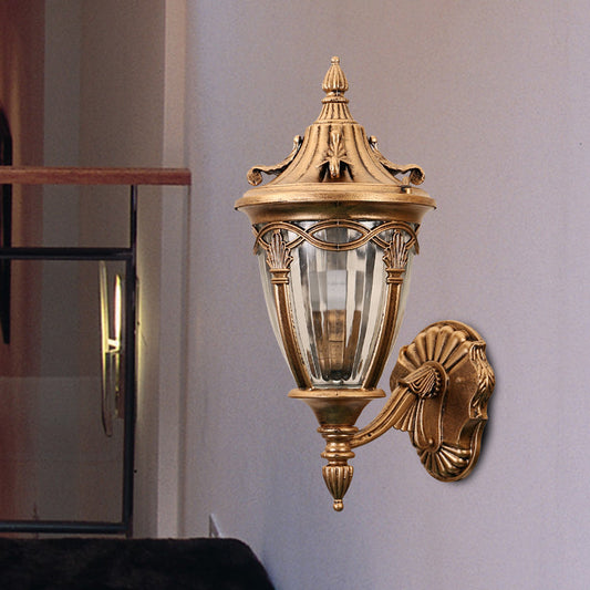 Vivolux | 1 Glühbirne Urne Wand Sconce Licht Loft Messing/schwarzes Metall Wandlampe Leuchte mit klarem geripptem Glas-Schirm