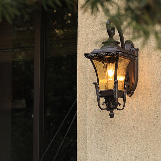 Vivolux | 1 Glühbirne Aluminium Wand-Sconces Land Dunkelkaffee Laterne Außenwandleuchte mit Wasser Glas Schirm