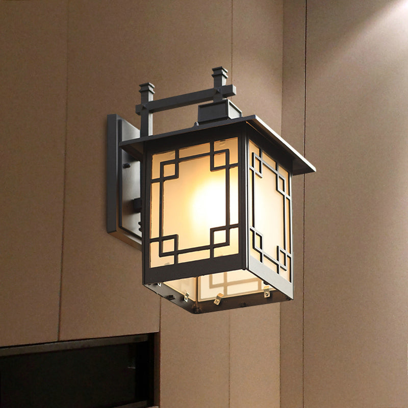 Vivolux | 1-Head Offene Unterseite Wandleuchte Landhaus Messing/Schwarz Finish Opal Mattglas Wandmontierte Lampe Einrichtung