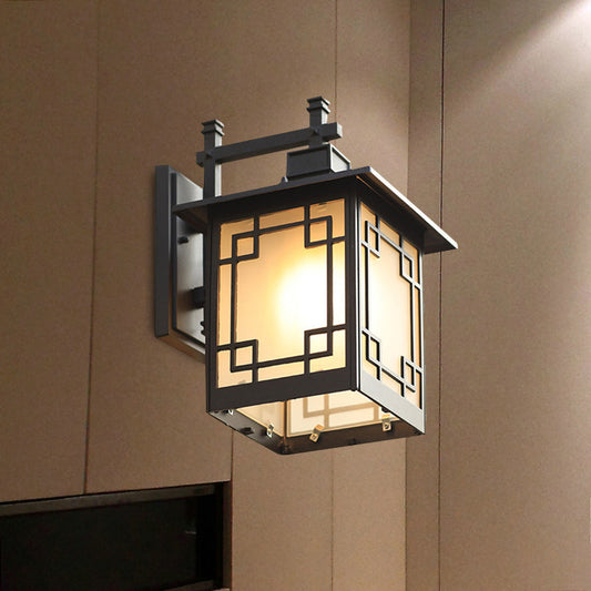 Vivolux | 1-Head Offene Unterseite Wandleuchte Landhaus Messing/Schwarz Finish Opal Mattglas Wandmontierte Lampe Einrichtung