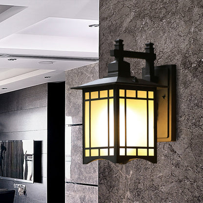Vivolux | Schwarze Tokyo Pavilion Wandleuchte Rustikales Milch gefrostetes Glas 1-Kopf Außenwandmontage Lampe