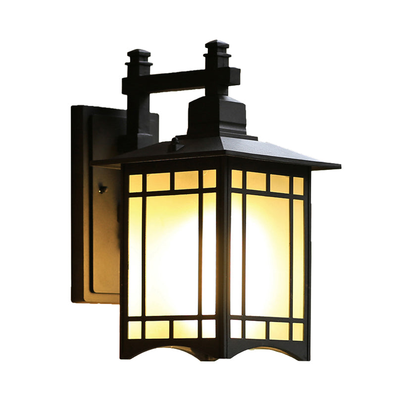 Vivolux | Schwarze Tokyo Pavilion Wandleuchte Rustikales Milch gefrostetes Glas 1-Kopf Außenwandmontage Lampe
