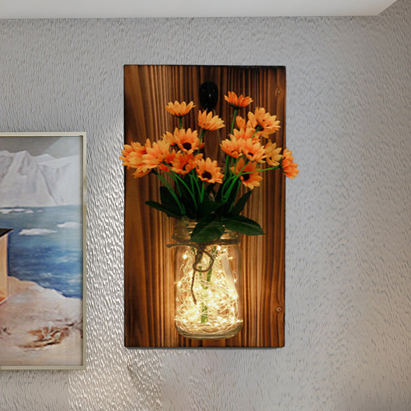 Vivolux | Beige/Oranje/Witte Bloemen Wandlamp Hedendaagse String Licht met Houten Achterplaat