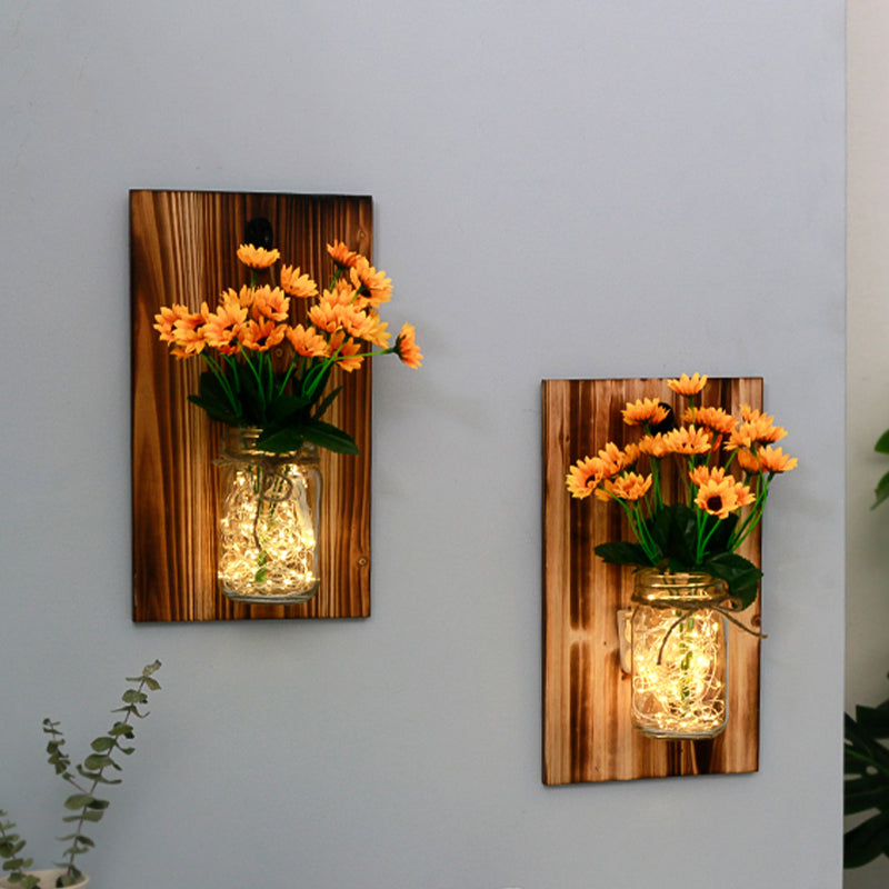 Vivolux | Beige/Oranje/Witte Bloemen Wandlamp Hedendaagse String Licht met Houten Achterplaat