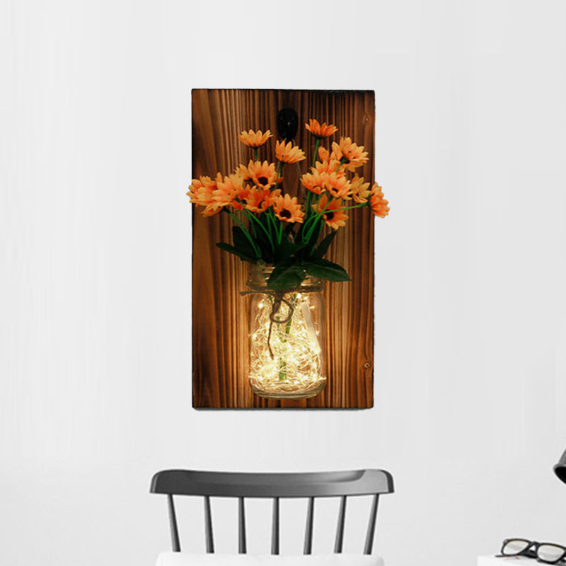 Vivolux | Beige/Oranje/Witte Bloemen Wandlamp Hedendaagse String Licht met Houten Achterplaat