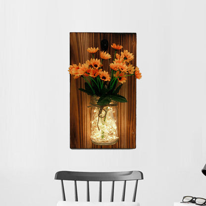 Vivolux | Beige/Oranje/Witte Bloemen Wandlamp Hedendaagse String Licht met Houten Achterplaat