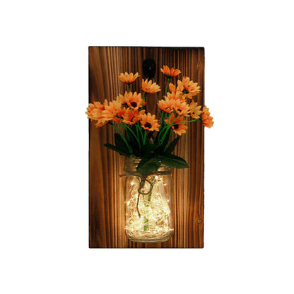 Vivolux | Beige/Oranje/Witte Bloemen Wandlamp Hedendaagse String Licht met Houten Achterplaat