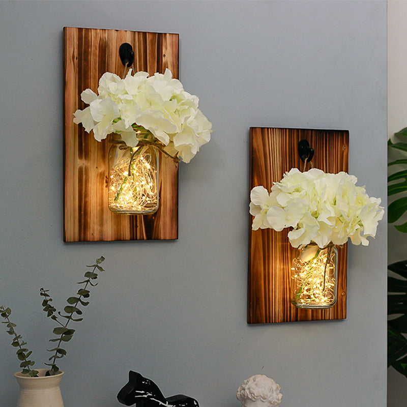 Vivolux | Beige/Oranje/Witte Bloemen Wandlamp Hedendaagse String Licht met Houten Achterplaat