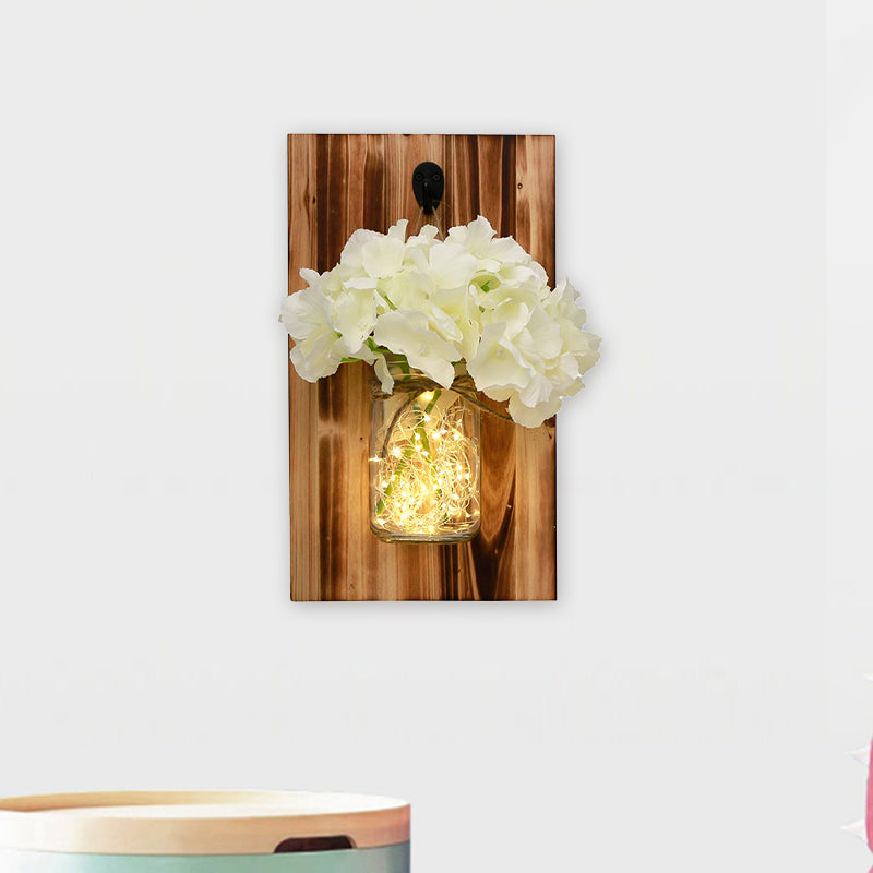 Vivolux | Beige/Oranje/Witte Bloemen Wandlamp Hedendaagse String Licht met Houten Achterplaat