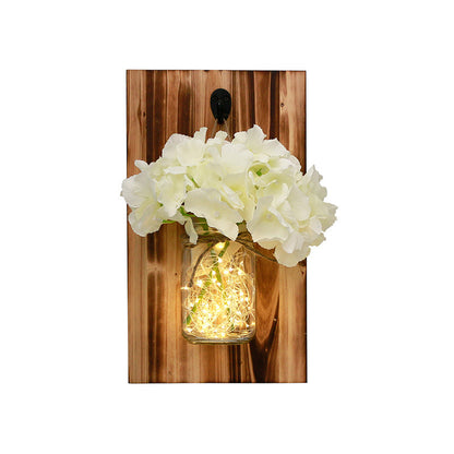 Vivolux | Beige/Oranje/Witte Bloemen Wandlamp Hedendaagse String Licht met Houten Achterplaat