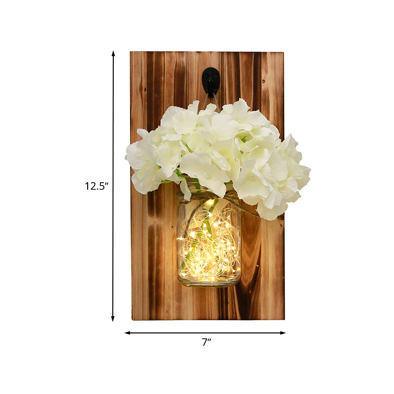 Vivolux | Beige/Oranje/Witte Bloemen Wandlamp Hedendaagse String Licht met Houten Achterplaat