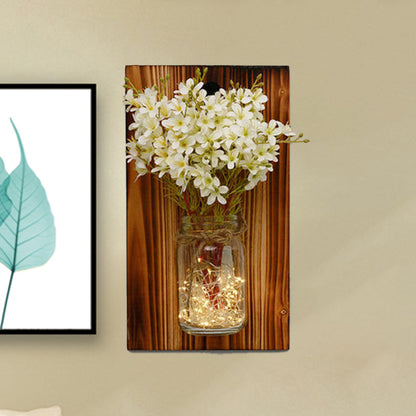 Vivolux | Beige/Oranje/Witte Bloemen Wandlamp Hedendaagse String Licht met Houten Achterplaat