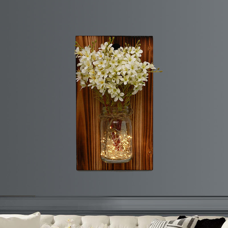 Vivolux | Beige/Oranje/Witte Bloemen Wandlamp Hedendaagse String Licht met Houten Achterplaat