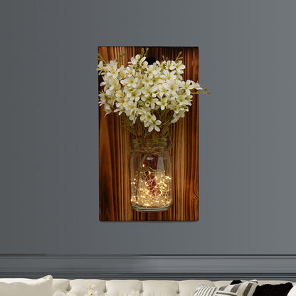 Vivolux | Beige/Oranje/Witte Bloemen Wandlamp Hedendaagse String Licht met Houten Achterplaat