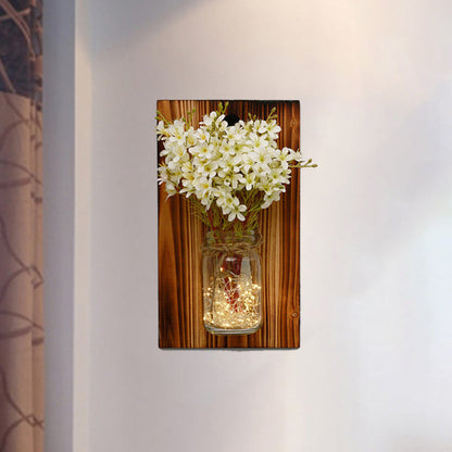 Vivolux | Beige/Oranje/Witte Bloemen Wandlamp Hedendaagse String Licht met Houten Achterplaat