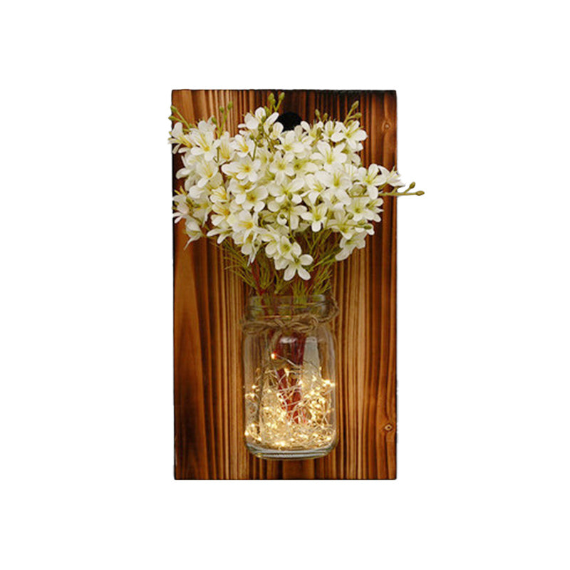 Vivolux | Beige/Oranje/Witte Bloemen Wandlamp Hedendaagse String Licht met Houten Achterplaat
