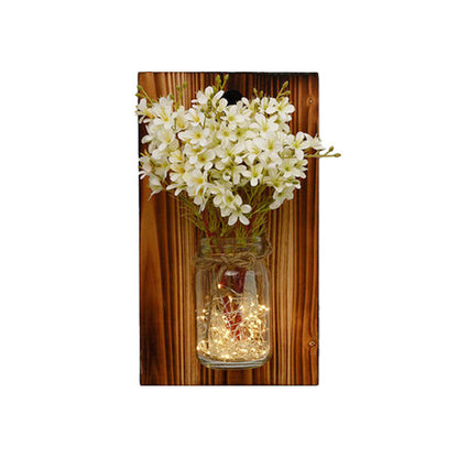 Vivolux | Beige/Oranje/Witte Bloemen Wandlamp Hedendaagse String Licht met Houten Achterplaat