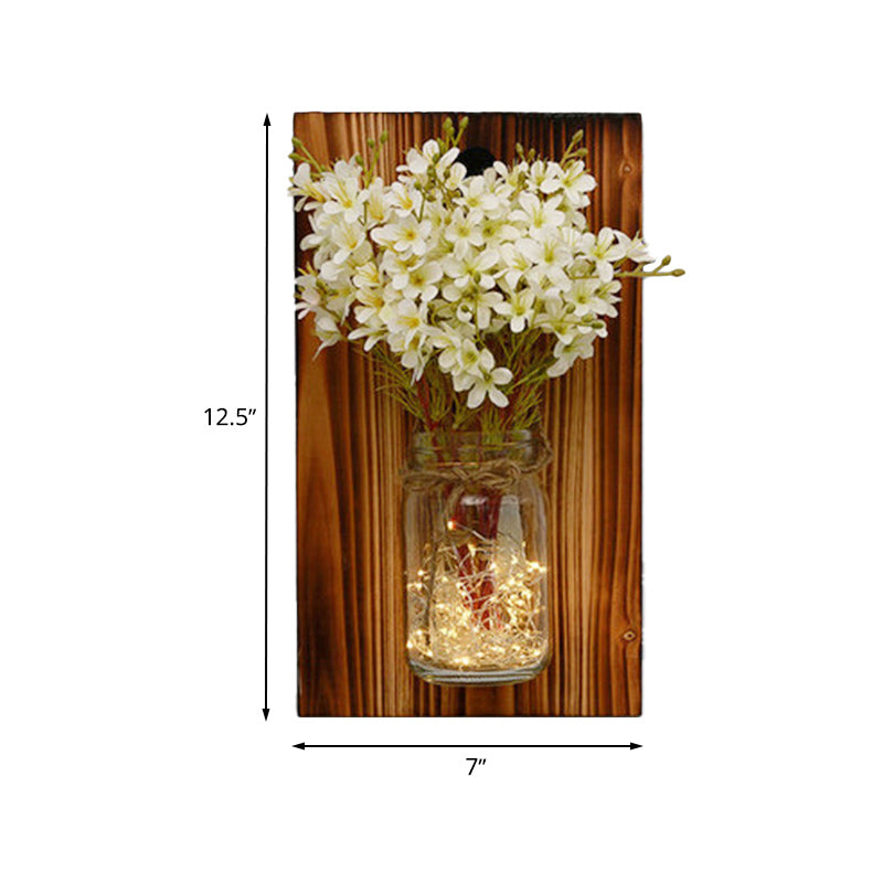 Vivolux | Beige/Oranje/Witte Bloemen Wandlamp Hedendaagse String Licht met Houten Achterplaat
