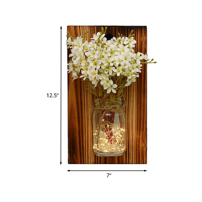 Vivolux | Beige/Oranje/Witte Bloemen Wandlamp Hedendaagse String Licht met Houten Achterplaat