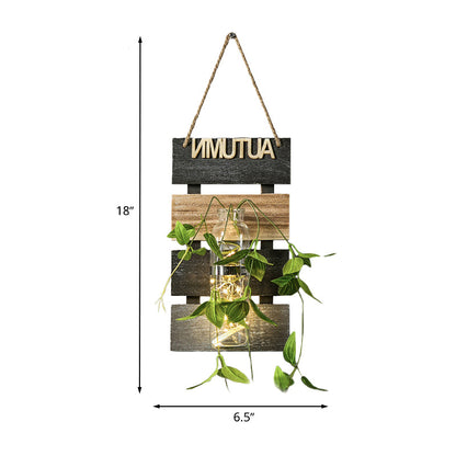 Vivolux | Donkergroen/Lichtgroen/Geel Planten Wandlamp Rustieke Sfeerverlichting met Houten Achterplaat