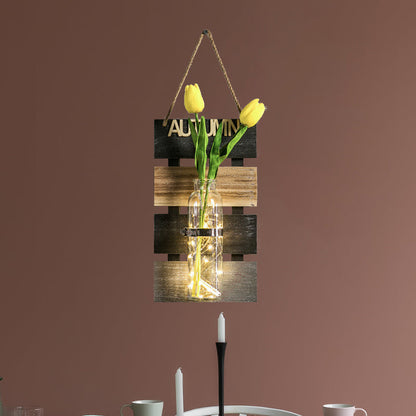 Vivolux | Donkergroen/Lichtgroen/Geel Planten Wandlamp Rustieke Sfeerverlichting met Houten Achterplaat