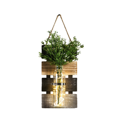 Vivolux | Donkergroen/Lichtgroen/Geel Planten Wandlamp Rustieke Sfeerverlichting met Houten Achterplaat