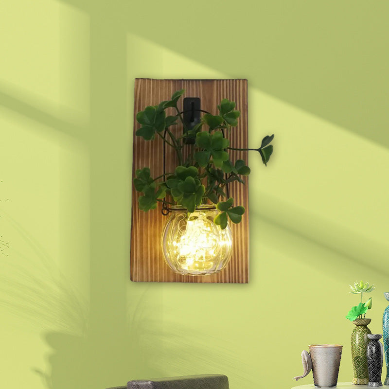 Vivolux | Blumen/Pflanzen Akzent Wand Lichterkette Rustikales klares Glas-Schirm Funkellicht für Teeladen
