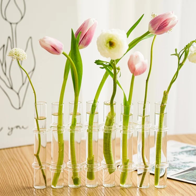 Vivolux | Flexibler Blumenvasen mit Scharnieren | Moderne Glasrohrvase