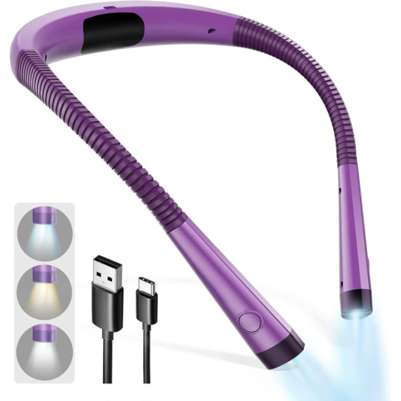Vivolux | LED Nackenleselampe, Buchlicht zum Lesen im Bett, 3 Farben, 6 Helligkeitsstufen, biegbarer Arm, wiederaufladbar, langlebig, perfekt zum Lesen, Stricken, Campen, Reparieren