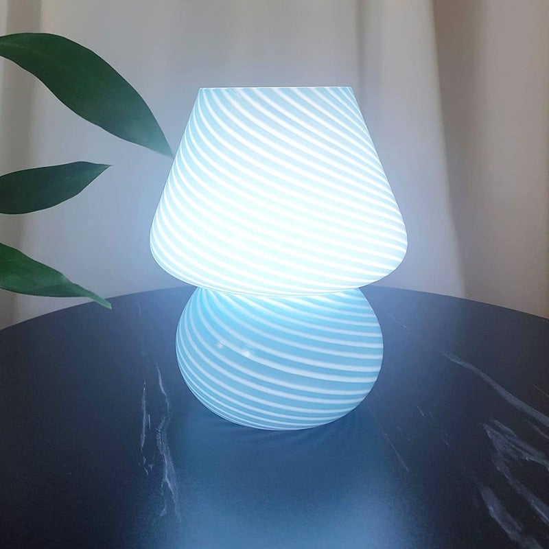 Vivolux | Pilzlampe, Glas-Pilz-Nachttischlampen Translucente Murano Vintage Stil Gestreifte Kleine Nachttisch Desklampe Wirbellicht für Wohnkultur, Esszimmer, Wohnzimmer, Schlafzimmer, Geschenk