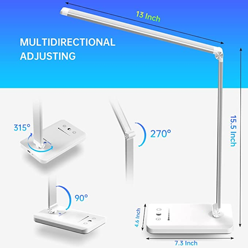 Vivolux | LED-Schreibtischlampe mit USB-Ladeanschluss, dimmbare augenfreundliche Leselampe für zu Hause, mit 5 Helligkeitsstufen & 3 Lichtmodi, Touch-Steuerung, Auto-Timer (Schwarz)