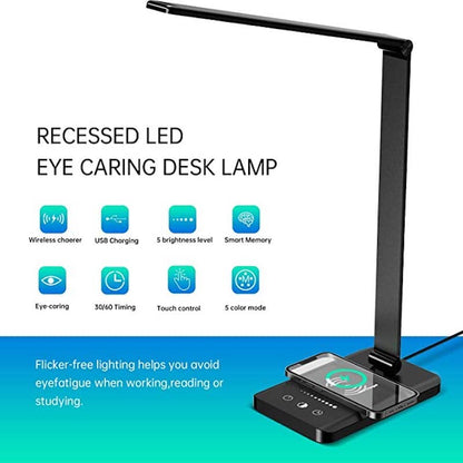Vivolux | LED-Schreibtischlampe mit USB-Ladeanschluss, dimmbare augenfreundliche Leselampe für zu Hause, mit 5 Helligkeitsstufen & 3 Lichtmodi, Touch-Steuerung, Auto-Timer (Schwarz)