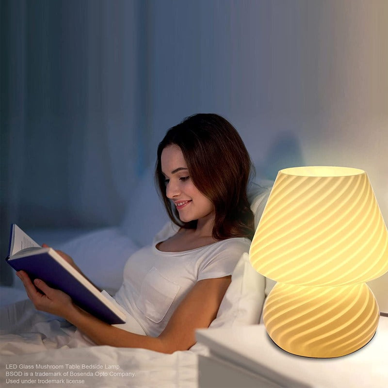 Vivolux | Pilzlampe, Glas-Pilz-Nachttischlampen Translucente Murano Vintage Stil Gestreifte Kleine Nachttisch Desklampe Wirbellicht für Wohnkultur, Esszimmer, Wohnzimmer, Schlafzimmer, Geschenk