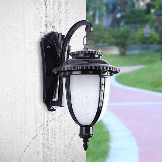 Vivolux | 1 Glühbirne Urn Form Wandleuchte Land Schwarz/Bronze Weißes Glas Wetterfest Wandleuchtenfixture