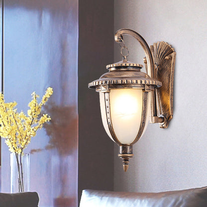 Vivolux | 1 Glühbirne Urn Form Wandleuchte Land Schwarz/Bronze Weißes Glas Wetterfest Wandleuchtenfixture