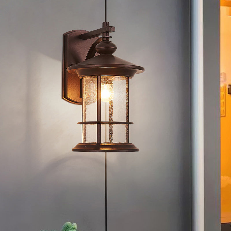 Vivolux | Klar Gesätee Glas Zylinder Wandlampe Lodges 1-Glühbirne Außen Wandmontierte Lampe in Schwarz/Braun für Garten