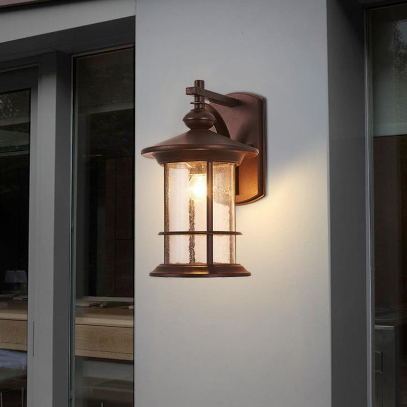 Vivolux | Klar Gesätee Glas Zylinder Wandlampe Lodges 1-Glühbirne Außen Wandmontierte Lampe in Schwarz/Braun für Garten