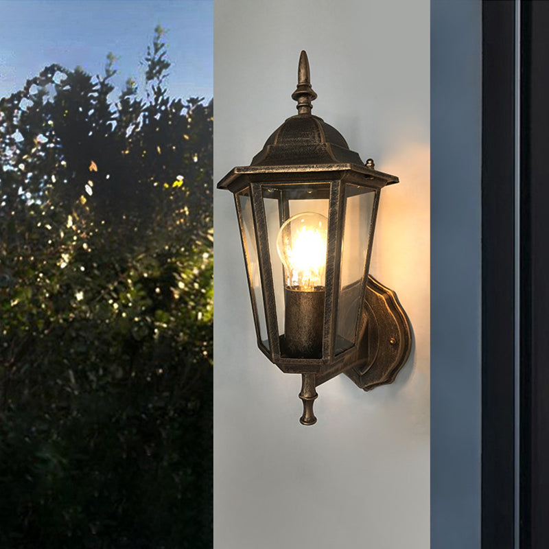 Vivolux | 1-Light Wandlamp Verlichting Platteland Hexagon Helder Glas Wandlamp Fitting in Antiek Messing