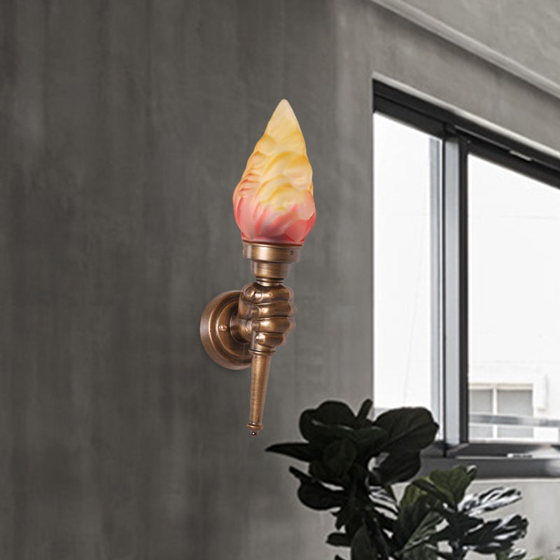 Vivolux | Wandmontage verlichting Torch Rustieke Glazen Kap 1 Licht Wandlamp Verlichting in Brons voor Hal
