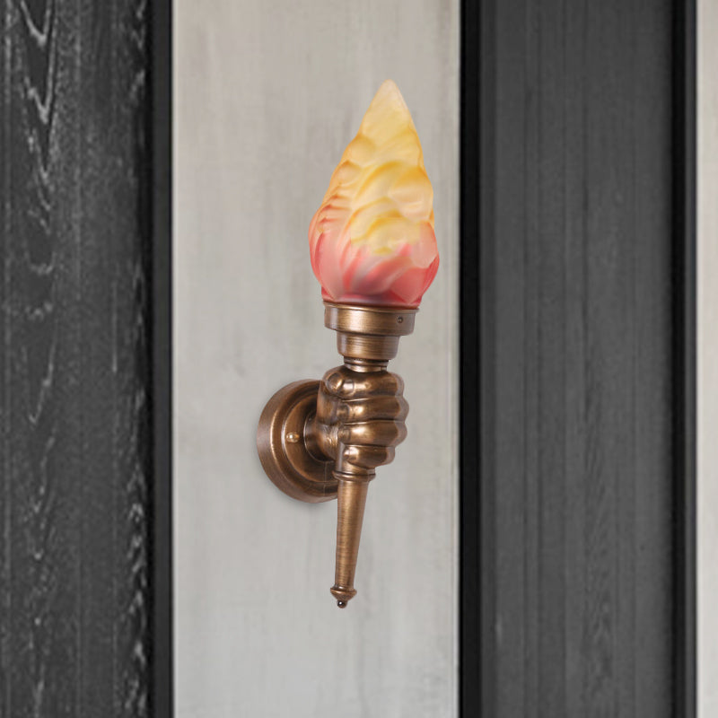 Vivolux | Wandmontage verlichting Torch Rustieke Glazen Kap 1 Licht Wandlamp Verlichting in Brons voor Hal