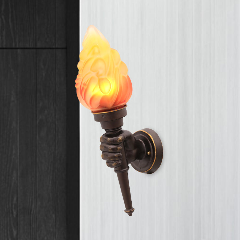 Vivolux | Wandmontage verlichting Torch Rustieke Glazen Kap 1 Licht Wandlamp Verlichting in Brons voor Hal